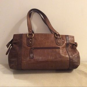 Chi by Carlos Falchi Croco Embossed Brn Lthr Bag